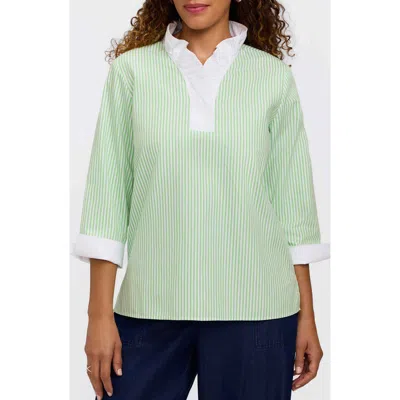 Foxcroft Tammy Ruffle Collar Cotton Top In Green