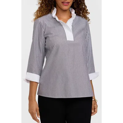 Foxcroft Tammy Ruffle Collar Cotton Top In Multi