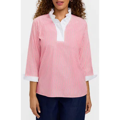Foxcroft Tammy Ruffle Collar Cotton Top In Pink