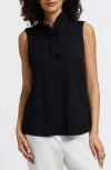 Foxcroft Tammy Ruffle Collar Crepe Sleeveless Top In Black
