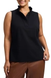 Foxcroft Tammy Ruffle Collar Crepe Sleeveless Top In Black