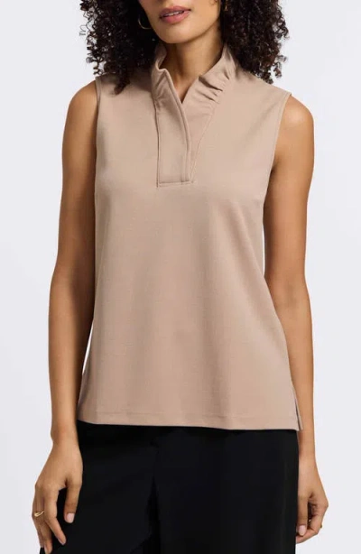 Foxcroft Tammy Ruffle Collar Crepe Sleeveless Top In Neutral