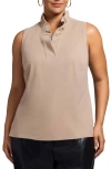 Foxcroft Tammy Ruffle Collar Crepe Sleeveless Top In Nude