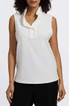 Foxcroft Tammy Ruffle Collar Crepe Sleeveless Top In White