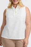 Foxcroft Tammy Ruffle Collar Crepe Sleeveless Top In White