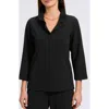 Foxcroft Tammy Ruffle Collar Crepe Top In Black