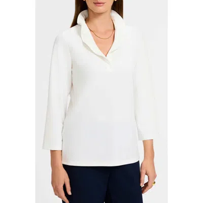 Foxcroft Tammy Ruffle Collar Crepe Top In Ecru