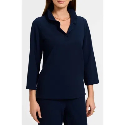 Foxcroft Tammy Ruffle Collar Crepe Top In Navy