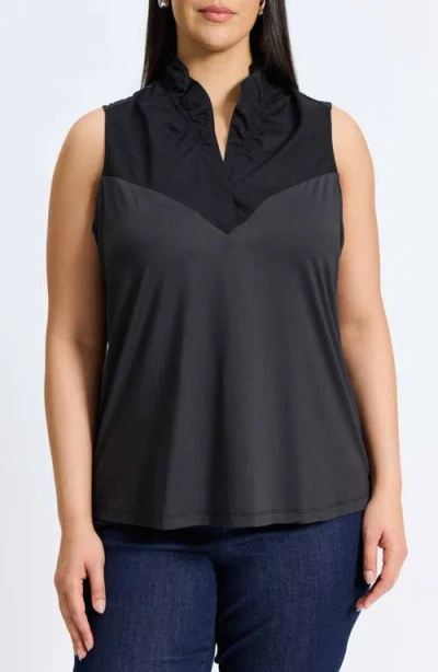Foxcroft Tammy Ruffle Sleeveless Top In Black