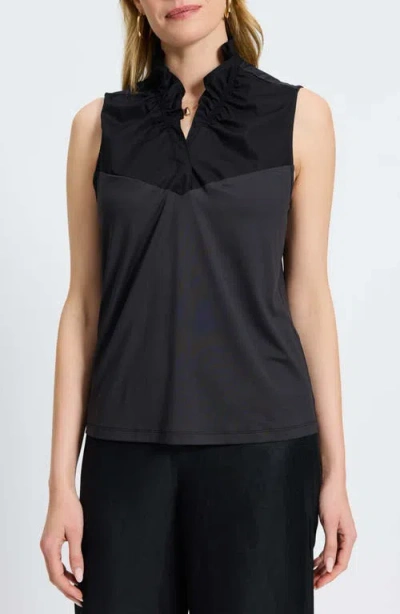 Foxcroft Tammy Ruffle Sleeveless Top In Black