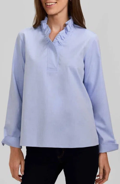 Foxcroft Tammy Ruffled Cotton Popover In Blue