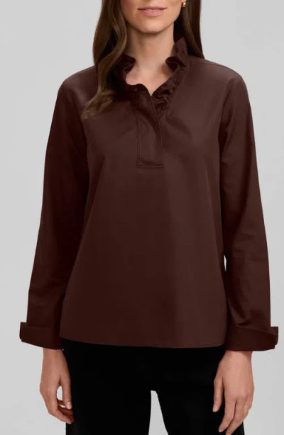 Foxcroft Tammy Ruffled Cotton Popover In Brown