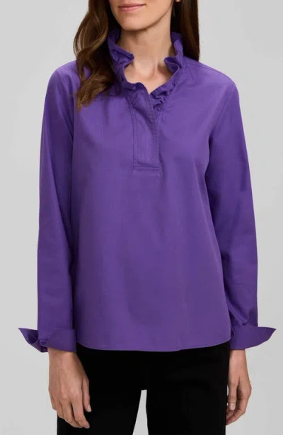 Foxcroft Tammy Ruffled Cotton Popover In Purple