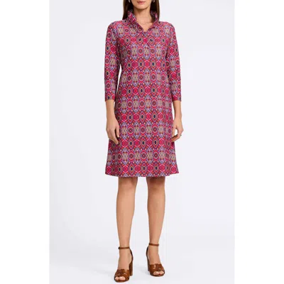 Foxcroft Tammy Tile Print Collared Dress In Pink