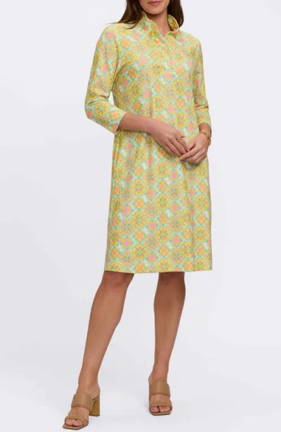 Foxcroft Tammy Tile Print Collared Dress In Green