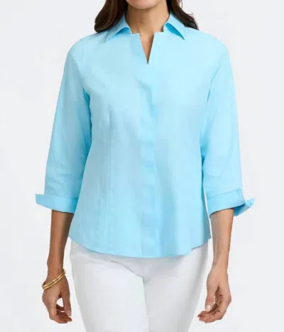 Foxcroft Taylor 3/4 Sleeve Top In Soft Aqua In Blue