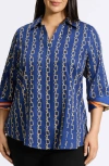 Foxcroft Taylor Chain Stripe Cotton Button-up Shirt In Pacific Blue Mullti