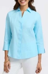 Foxcroft Mary Non-iron Stretch Cotton Button-up Shirt In Soft Aqua