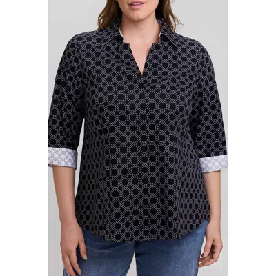 Foxcroft Taylor Geo Print Cotton Button-up Shirt In Black