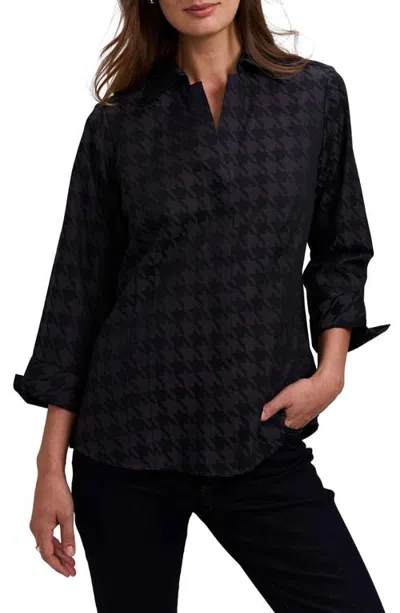 Foxcroft Taylor Houndstooth Jacquard Button-up Shirt In Black
