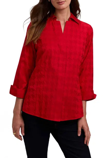 Foxcroft Taylor Houndstooth Jacquard Button-up Shirt In Red