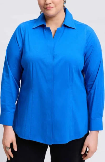 Foxcroft Taylor Long Sleeve Stretch Button-up Shirt In Cobalt Blue