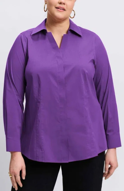 Foxcroft Taylor Long Sleeve Stretch Button-up Shirt In Purple Topaz
