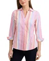 Foxcroft Taylor Stripe Cotton Button-up Shirt In Pink Multi