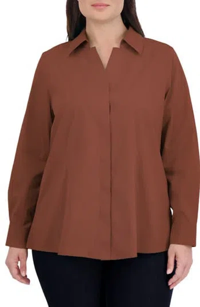 Foxcroft Taylor Non-iron Long Sleeve Stretch Button-up Shirt In Macchiato