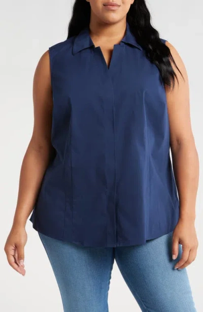 Foxcroft Taylor Sleeveless Button-up Shirt In Navy