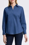 Foxcroft Agnes Split Cuff Popover Blouse In Blue