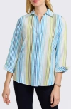Foxcroft Taylor Stripe Cotton Button-up Shirt In Blue Multi