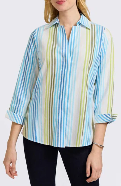 Foxcroft Taylor Stripe Cotton Button-up Shirt In Blue Multi