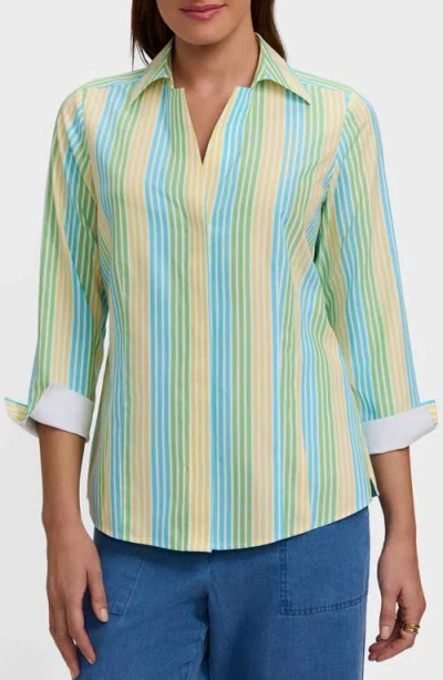 Foxcroft Taylor Stripe Cotton Button-up Shirt In Metallic