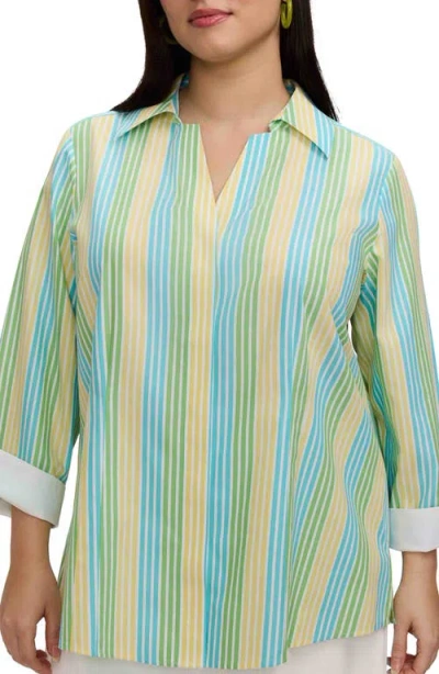 Foxcroft Taylor Stripe Cotton Button-up Shirt In Green