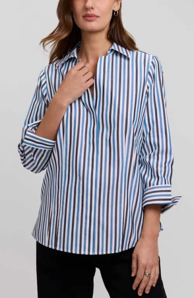 Foxcroft Taylor Stripe Cotton Button-up Shirt In Blue