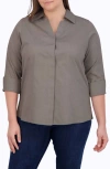 Foxcroft 'taylor' Three-quarter Sleeve Non-iron Cotton Shirt In Charcoal
