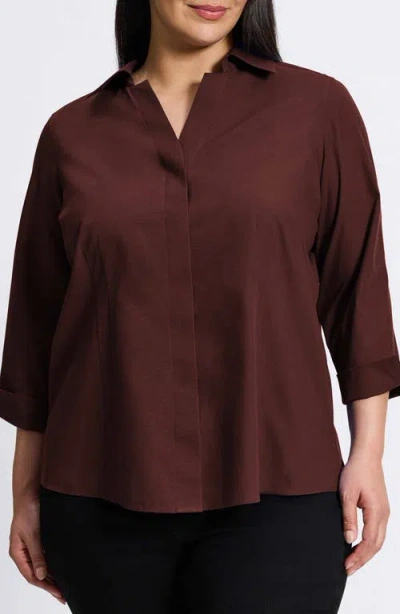 Foxcroft 'taylor' Three-quarter Sleeve Non-iron Cotton Shirt In Chicory Coffee