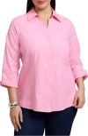 Foxcroft 'taylor' Three-quarter Sleeve Non-iron Cotton Shirt In Pink Sea Glass