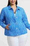 Foxcroft Thelma Crinkle Cotton Blend Gingham Jacket In Blue