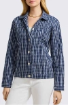 Foxcroft Thelma Crinkle Cotton Blend Gingham Jacket In Blue