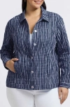 Foxcroft Thelma Crinkle Cotton Blend Gingham Jacket In Blue