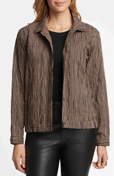 Foxcroft Thelma Crinkle Cotton Blend Gingham Jacket In Almond/ Black