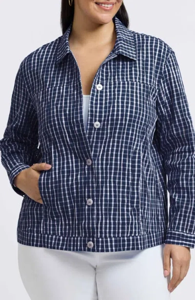 FOXCROFT FOXCROFT THELMA CRINKLE COTTON BLEND GINGHAM JACKET