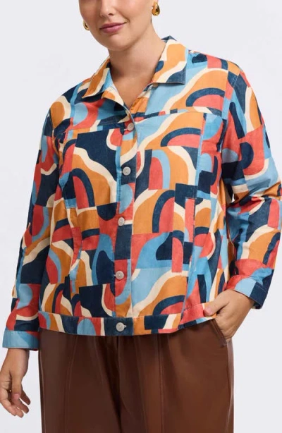 Foxcroft Thelma Geo Print Cotton Corduroy Shirt Jacket In Multi