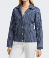 Foxcroft Thelma Crinkle Cotton Blend Gingham Jacket In Blue