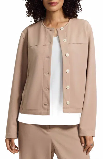 Foxcroft Valerie Crepe Knit Jacket In Khaki In Brown
