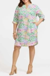 Foxcroft Vena Floral Print Cotton Linen Blend Dress In Ivory Multi