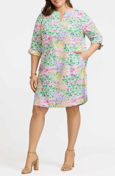 Foxcroft Vena Floral Print Cotton Linen Blend Dress In Ivory Multi