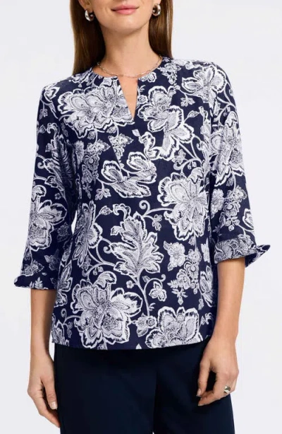 Foxcroft Vena Floral Split Neck Cotton Shirt